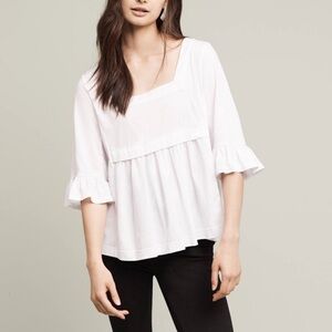 ANTHROPOLOGIE White Ruffle Cotton Blouse Size Small